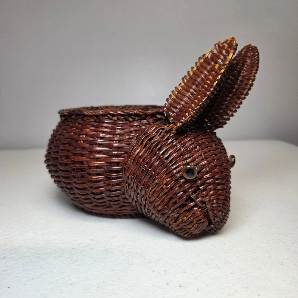 Bunny Rabbit Wicker Basket Easter‎ Plant Pot Holder Dark Brown Woven 7 Inch